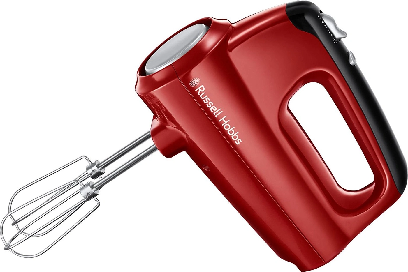 Roter Handmixer von Russell Hobbs, Nahaufnahme, Küchengerät, Geschwindigkeitseinstellungen