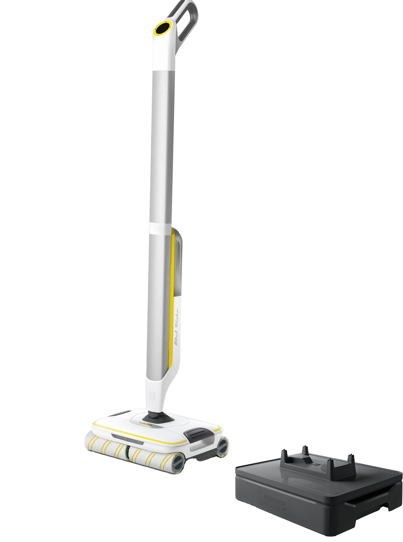 Ein Kärcher FC 3 Cordless mit Lade-/Aufbewahrungsstation.