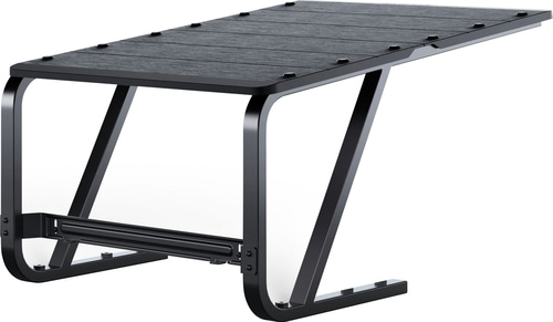 Schwarzer Beistelltisch mit Holzoptik und Metallgestell, modern und minimalistisch