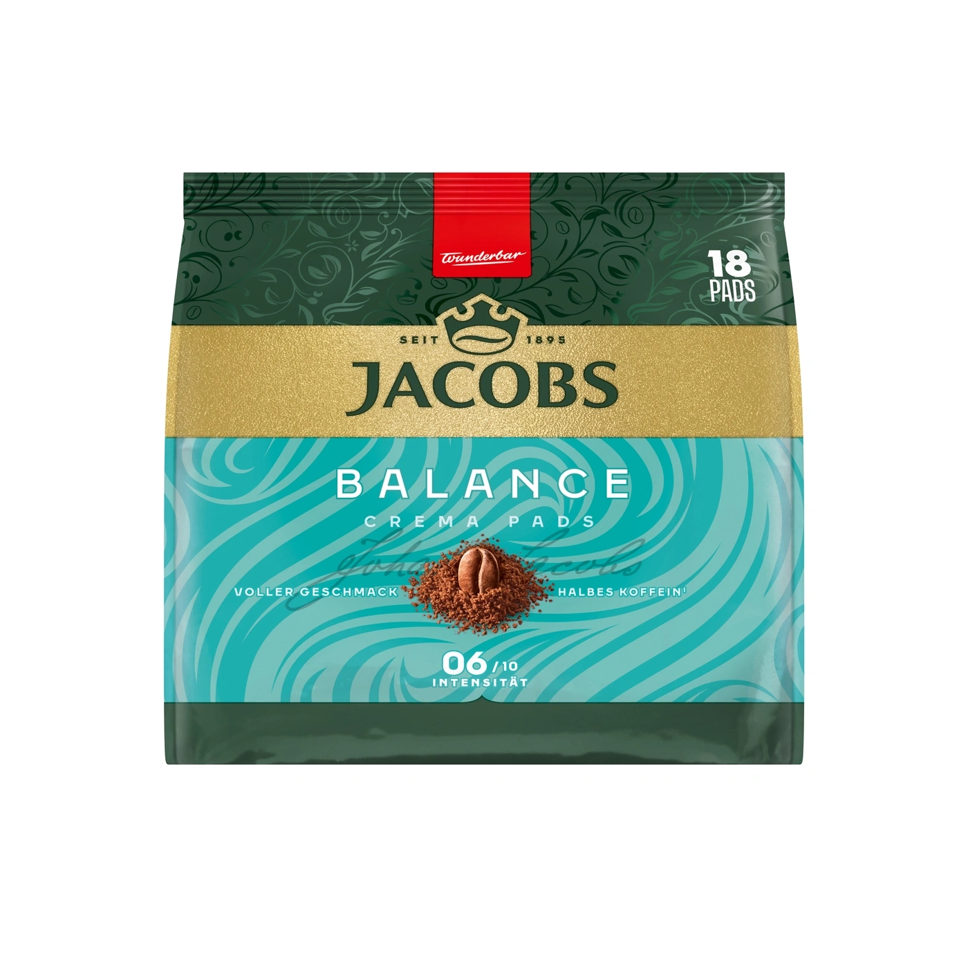 Jacob's Balance Crema Pads mit 18 Stück und Intensität 06/10.