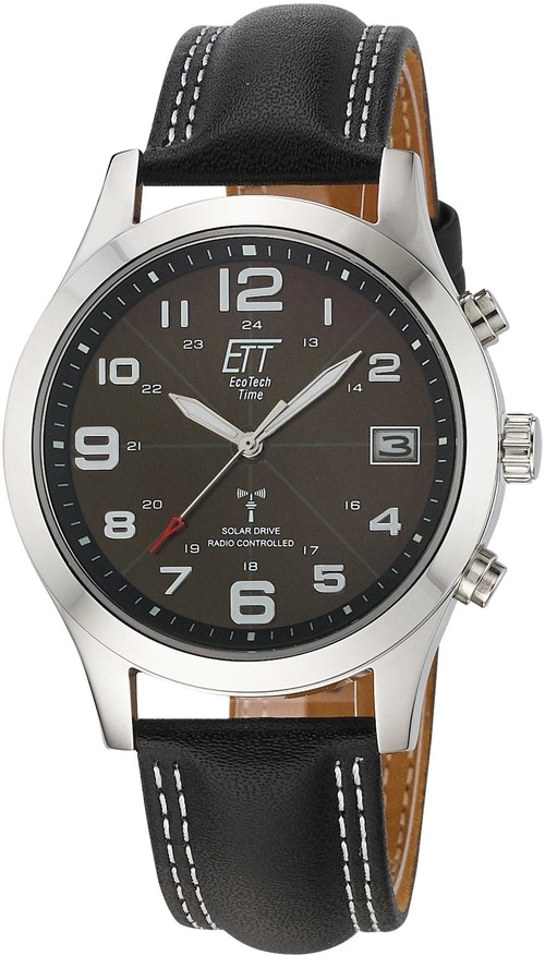ETT EGS-11488-22L Armbanduhr Herren Solar 41 mm Lederarmband Herrenuhr Schwarz