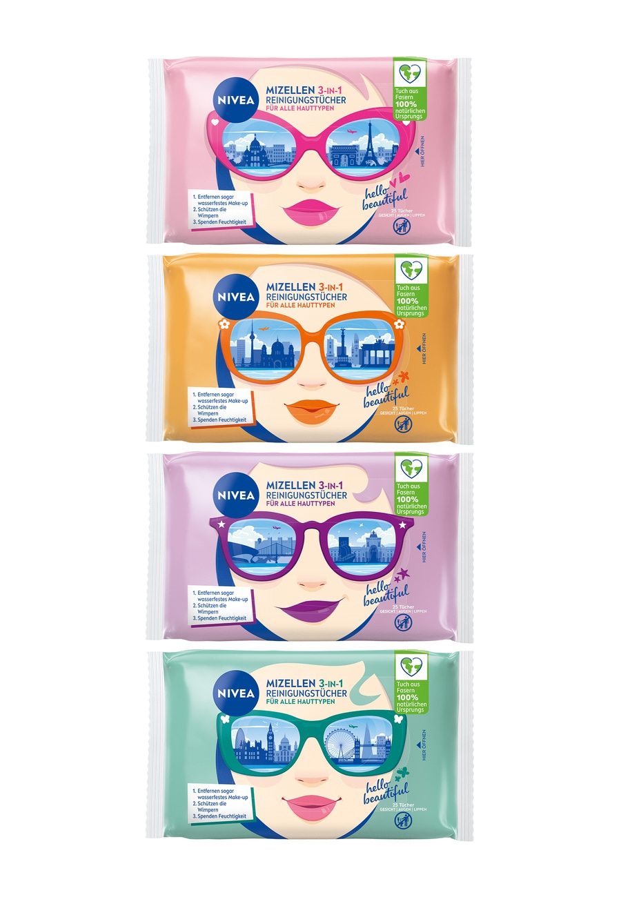 Nivea Mizellen Reinigungstücher, 3-in-1, für alle Hauttypen, entfernt Make-up, schützt Wimpern, spendet Feuchtigkeit