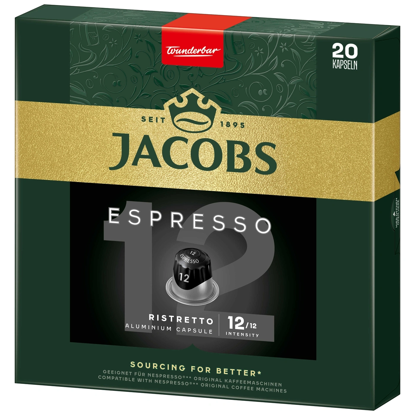 Jacobs Espresso Ristretto Kapseln, 20 Stück, 12/12 Intensität, Aluminium Kapsel, Wunderbar