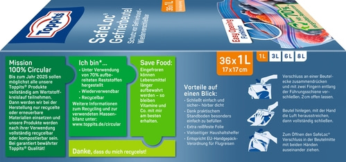 2 x TOPPITS SafeLoc Gefrierbeutel Allzweckbeutel Tüten 36x 1L