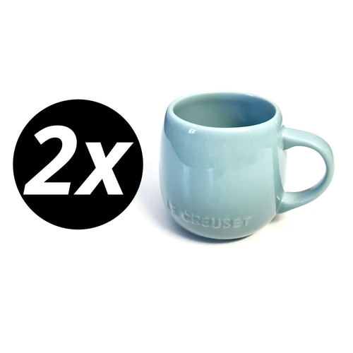 2 x LE CREUSET Becher Sea 320ml Steinzeug Tasse blau glasiert NEU