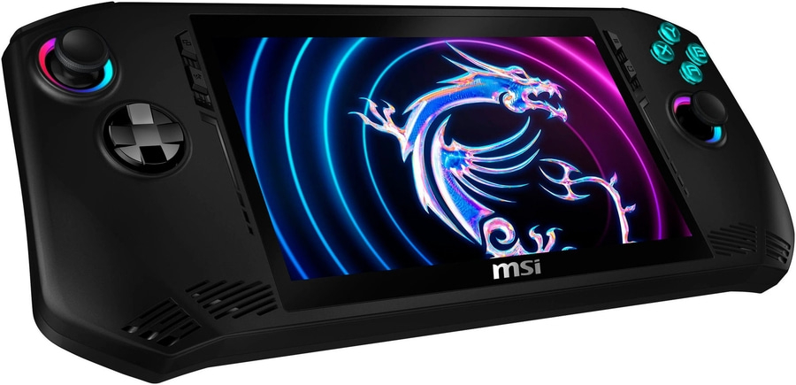 MSI Gaming-Handheld-Konsole mit leuchtendem Drachen-Logo und Bedienelementen