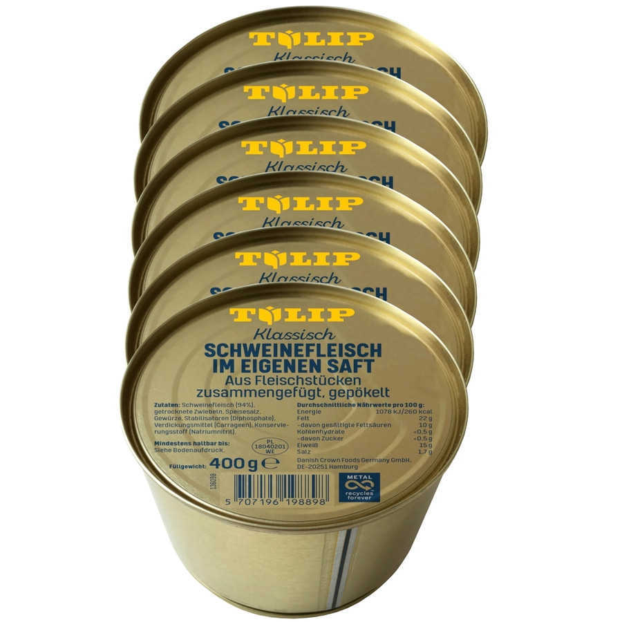 TULIP 6x 400g Schweinefleisch im eigenen Saft Fleisch Schwein Frühstücksfleisch