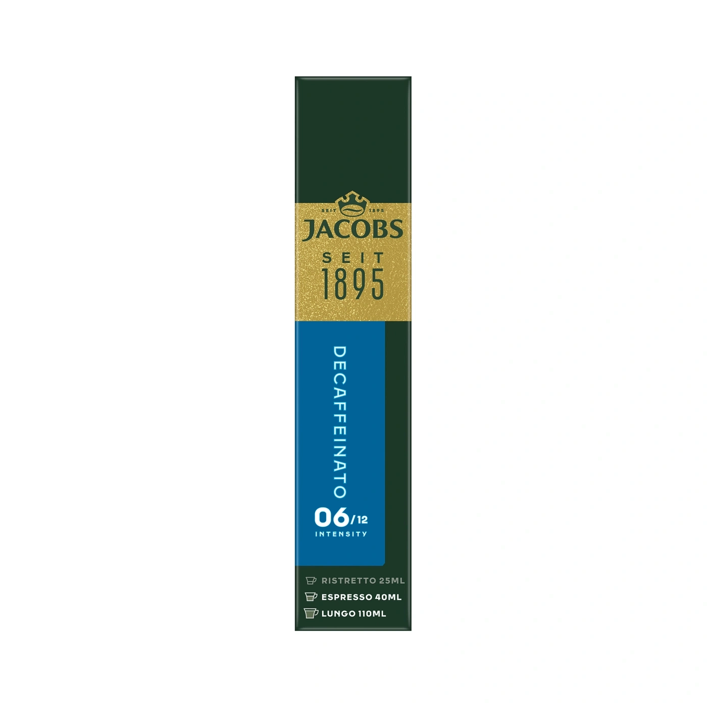 Kaffee Jacobs mit "Decaffeinato" Aufdruck und Mengenangaben