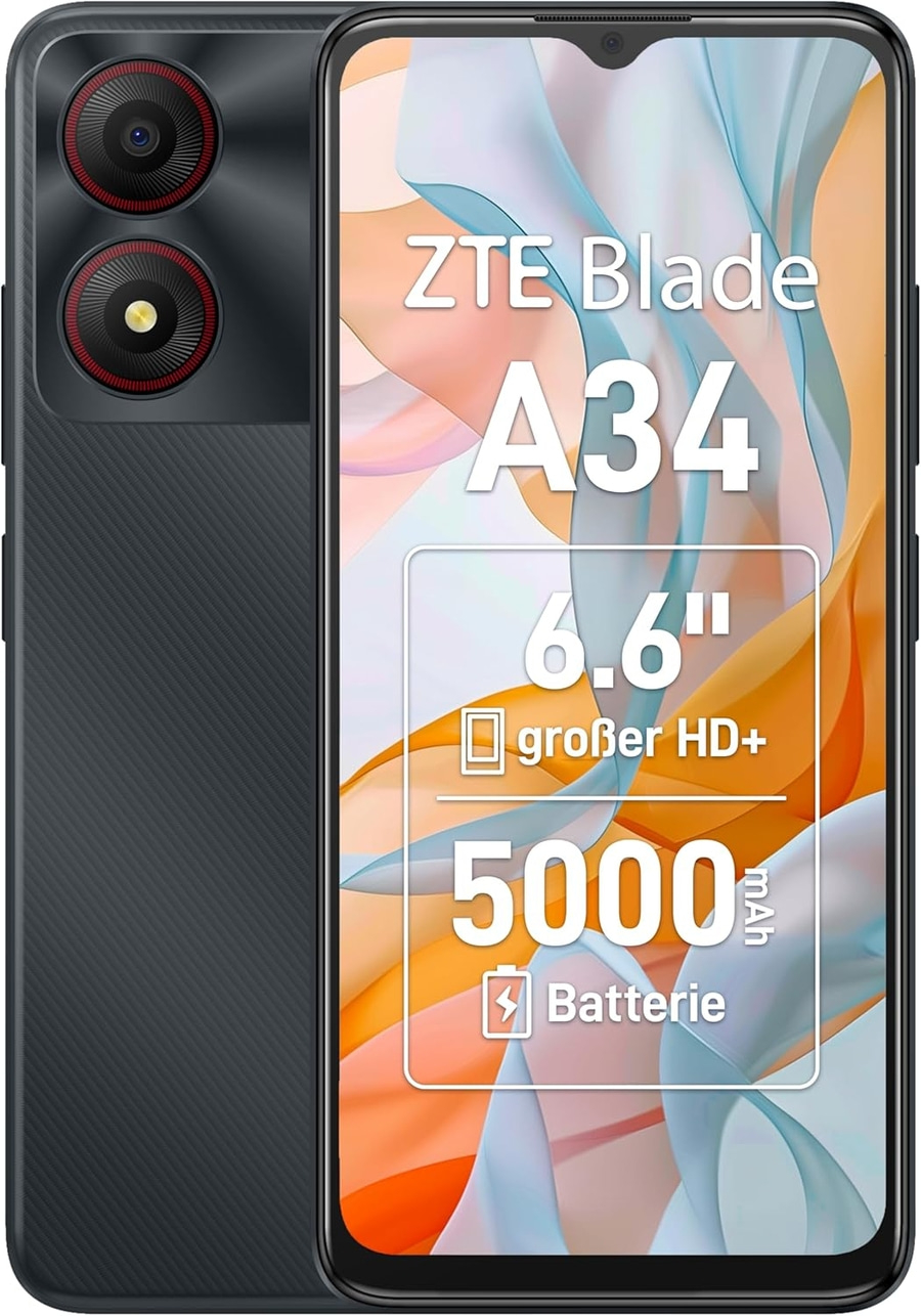 ZTE Blade A34 Smartphone, 6.6 Zoll Display, 5000 mAh Batterie, größer HD+