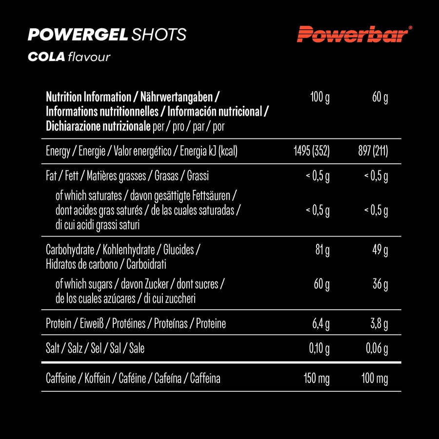 POWERBAR PowerGel Shots Cola High Carb Energie Gummis 75mg Koffein 24x60g
