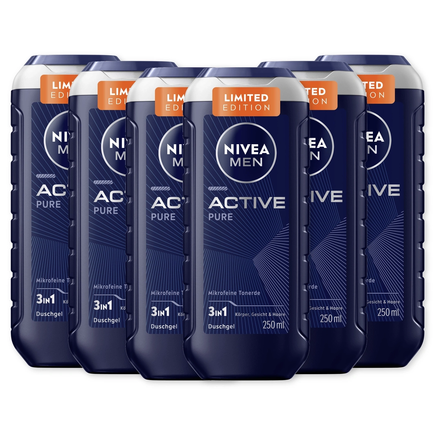 Sechs Nivea Men Duschgelflaschen, "Active Pure" Limited Edition.