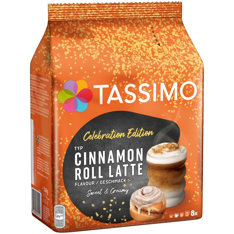 Tassimo Cinnamon Roll Latte, Celebration Edition, süß und cremig, 8x Kapseln