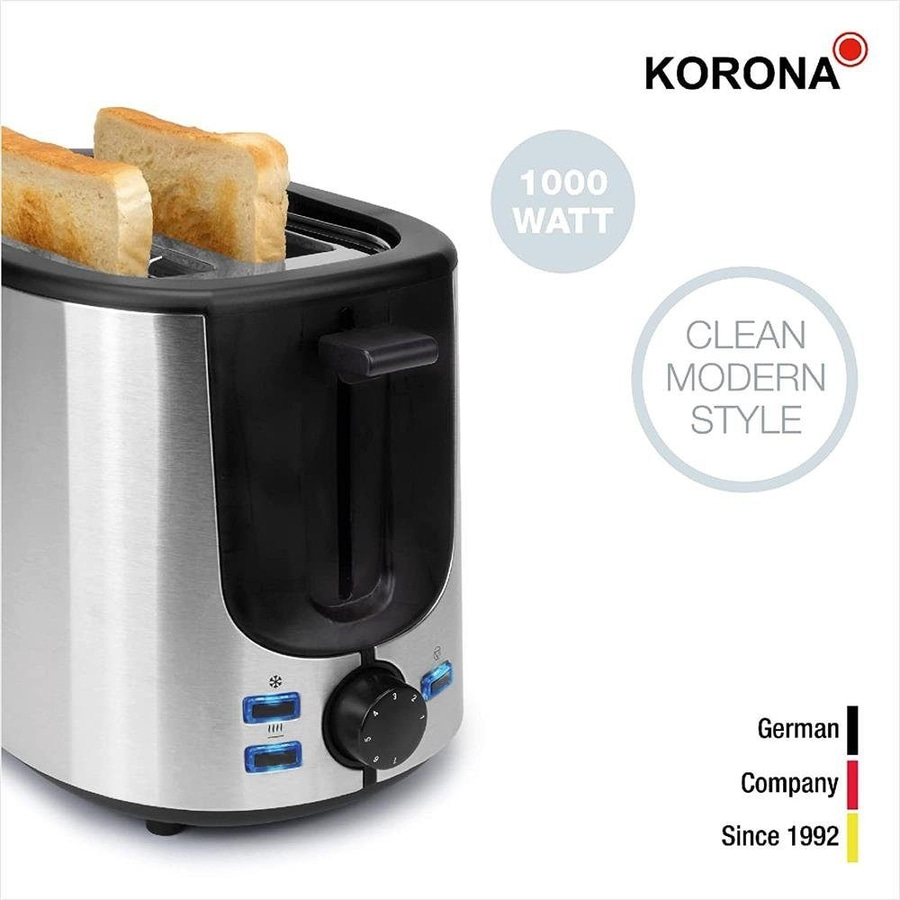 KORONA Toaster 21255 1000W Edelstahl Brötchenaufsatz Krümelschublade schwarz NEU