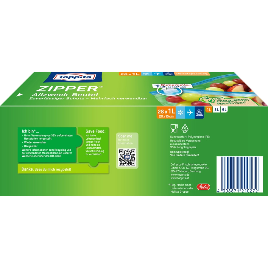 Toppits® Einfrier-Set Gefrierbeutel Allzweck Papier Gefrierbeutel Silikondeckel