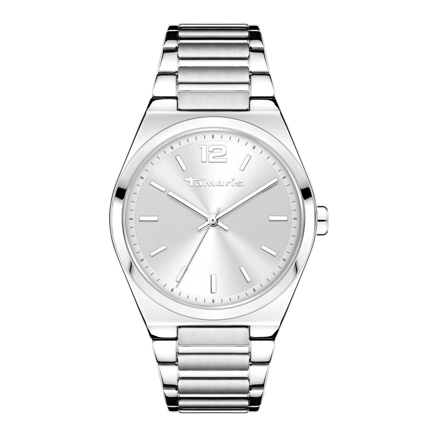 Silberne Tamaris-Armbanduhr mit silbernem Zifferblatt und Armband