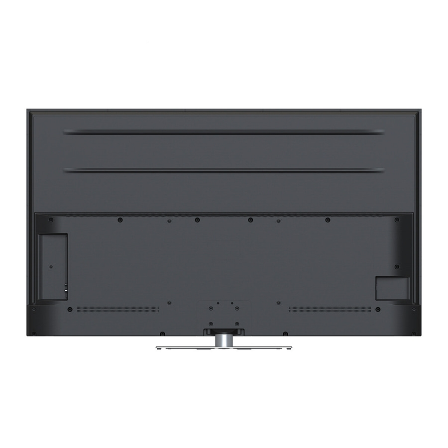 PANASONIC Fernseher 55 Zoll 4K Ultra HD LED Smart TV 144 Hz HDR10+ TV-55W93AE9 Rückseite eines Fernsehers mit vielen Schrauben und einem Standfuß.