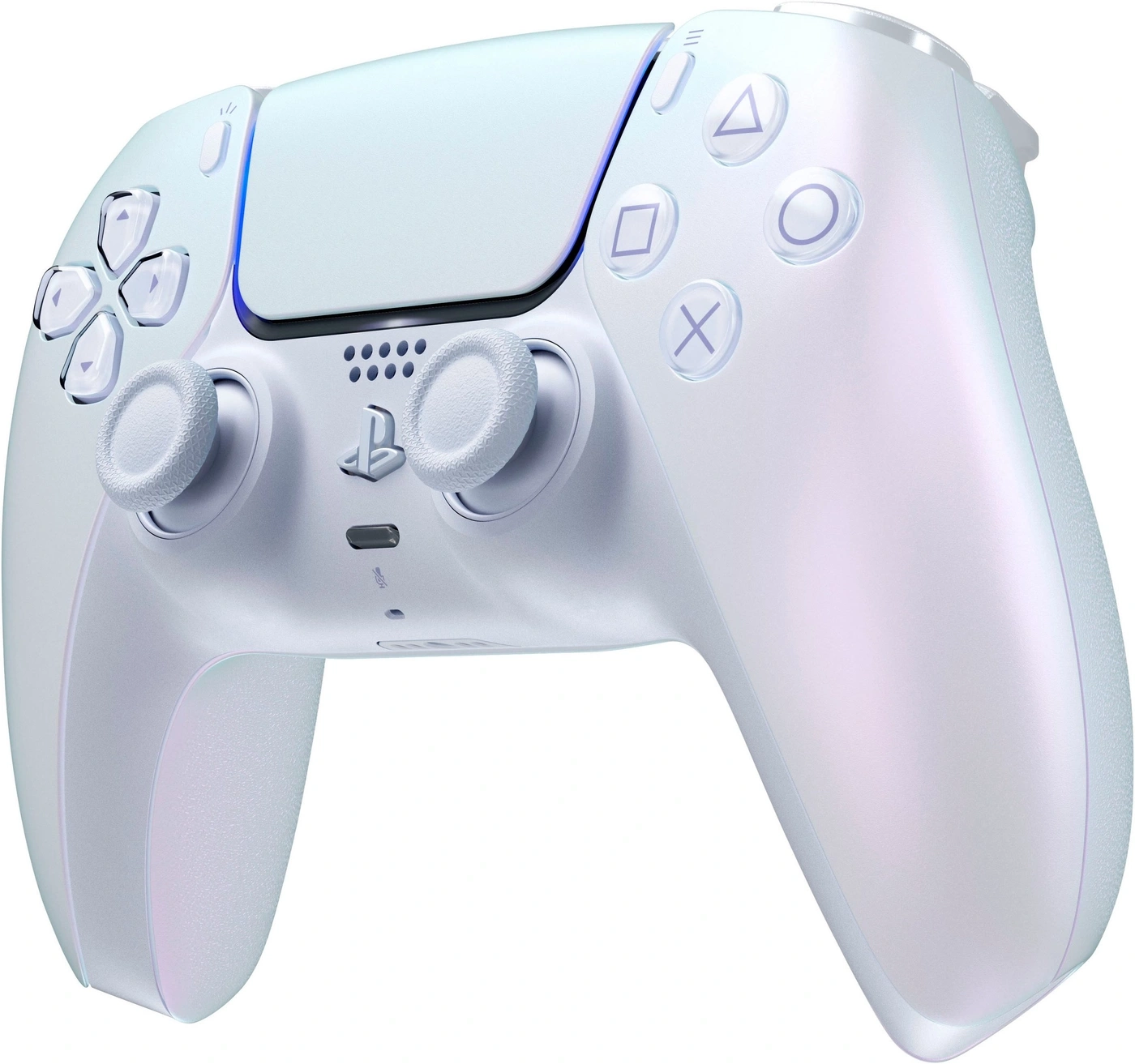 PlayStation 5 DualSense Wireless-Controller in schimmerndem Weiß, Nahaufnahme, isoliert