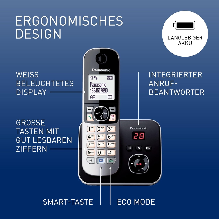 PANASONIC Haustelefon Telefon Schnurlos Festnetz Anrufbeantworter KX-TG6821GB