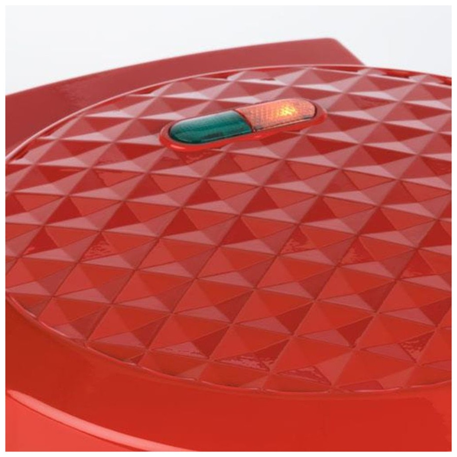 Roter Waffeleisen mit geometrischem Muster und Kontrollleuchte