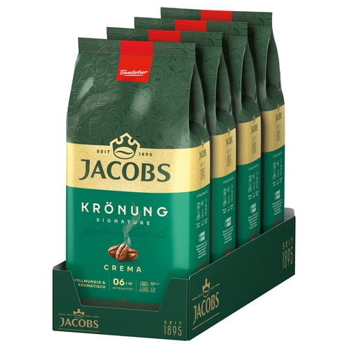 JACOBS Kaffeebohnen Krönung Crema 4 x 1 kg ganze Kaffee Bohnen geröstet Röstung