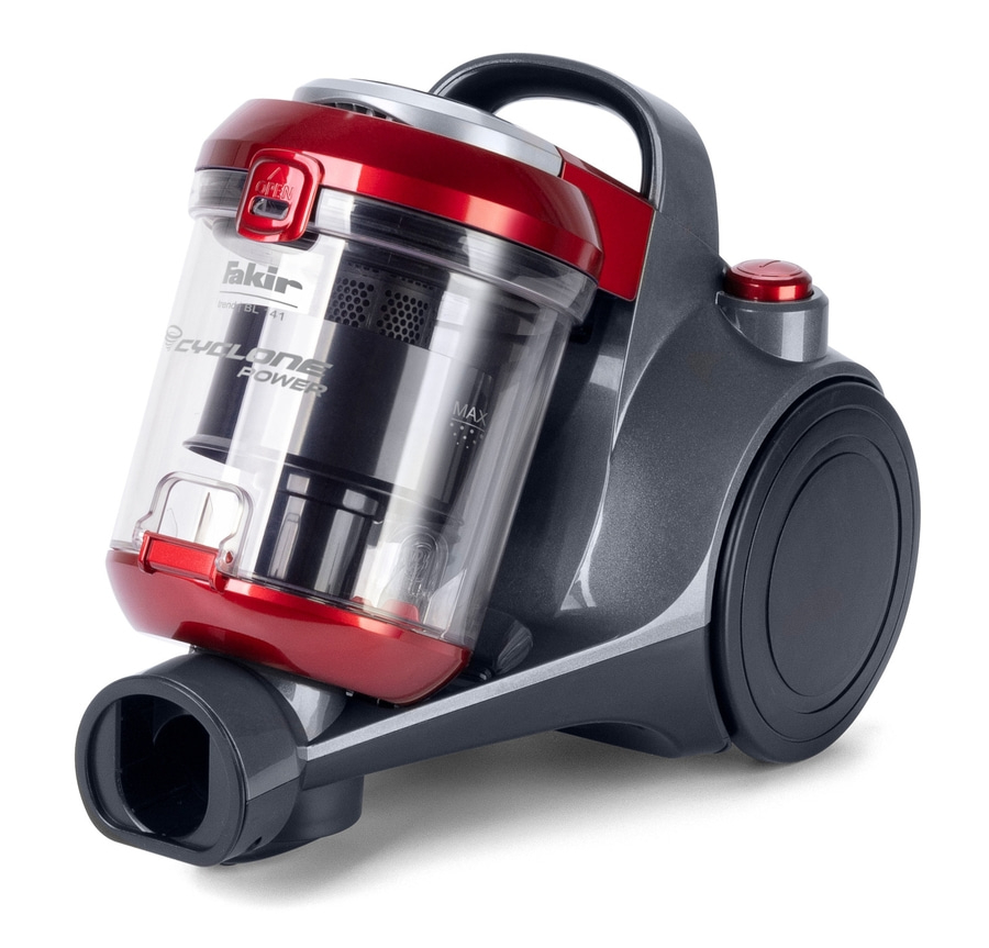 Ein roter und grauer Fakir Cyclone Power Staubsauger