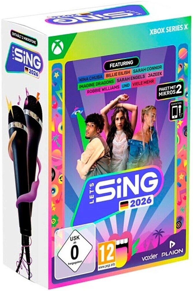Let's Sing 2026 Xbox Series X Spiel mit Mikrofonen und Künstlernamen