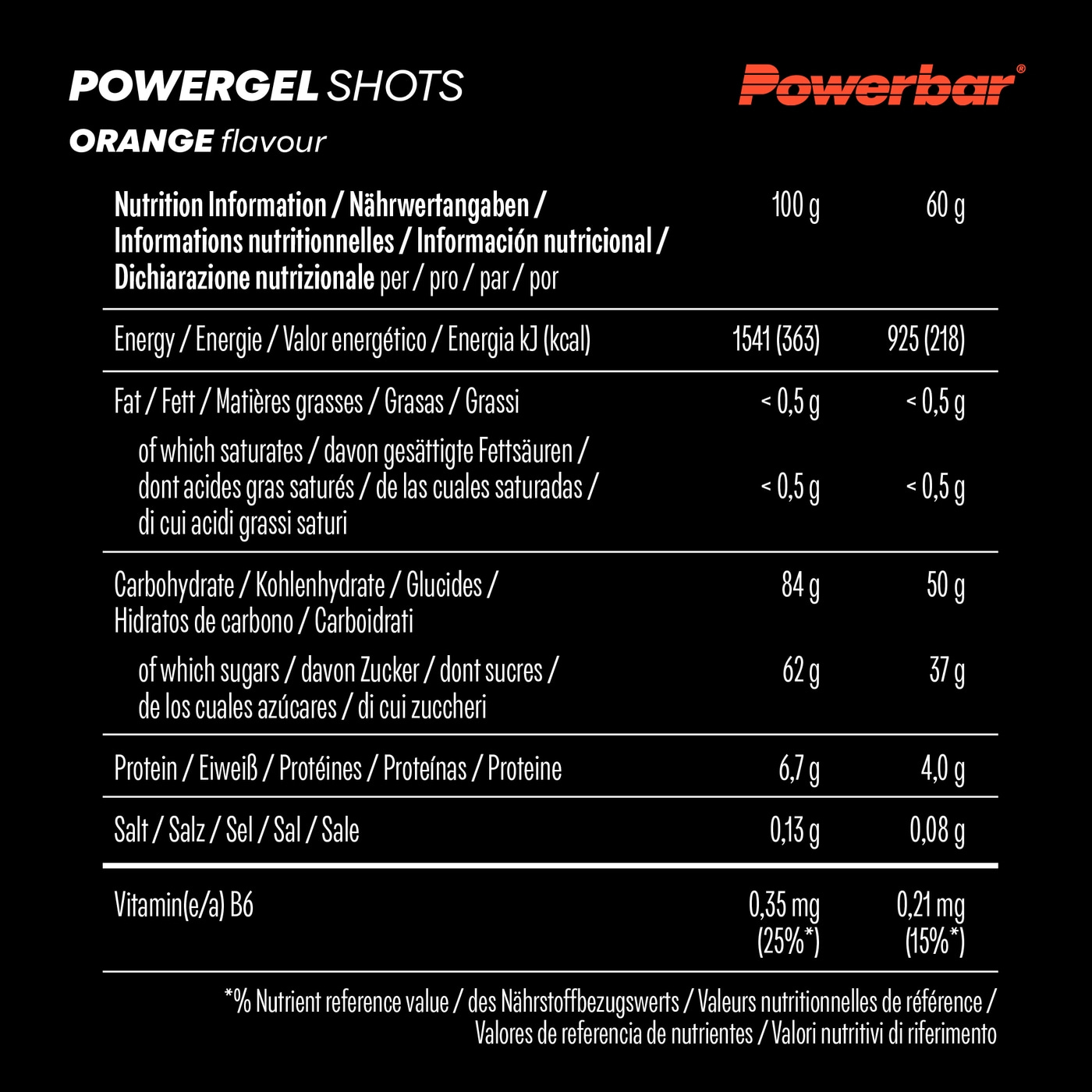 POWERBAR PowerGel Shots Orange High Carb Energie Gummis 24x60g koffeinfrei