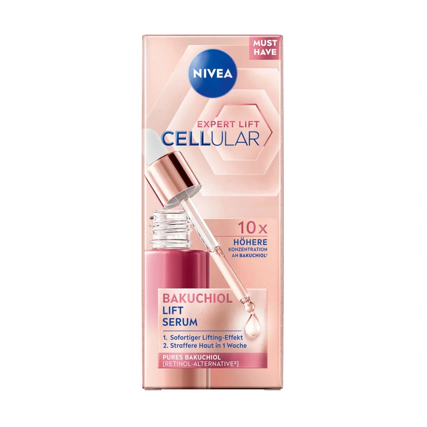 Nivea Expert Lift Cellular Bakuchiol Lift Serum Verpackung mit Tropfflasche