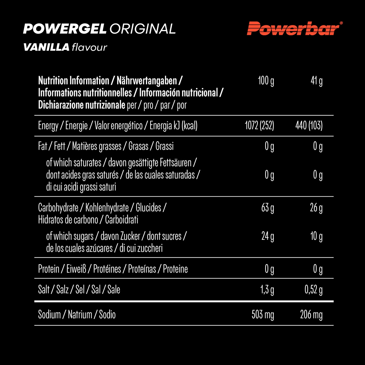 POWERBAR PowerGel Fruit Vanilla Vanille High Carb Energie Gel Natrium 24 x 41 g