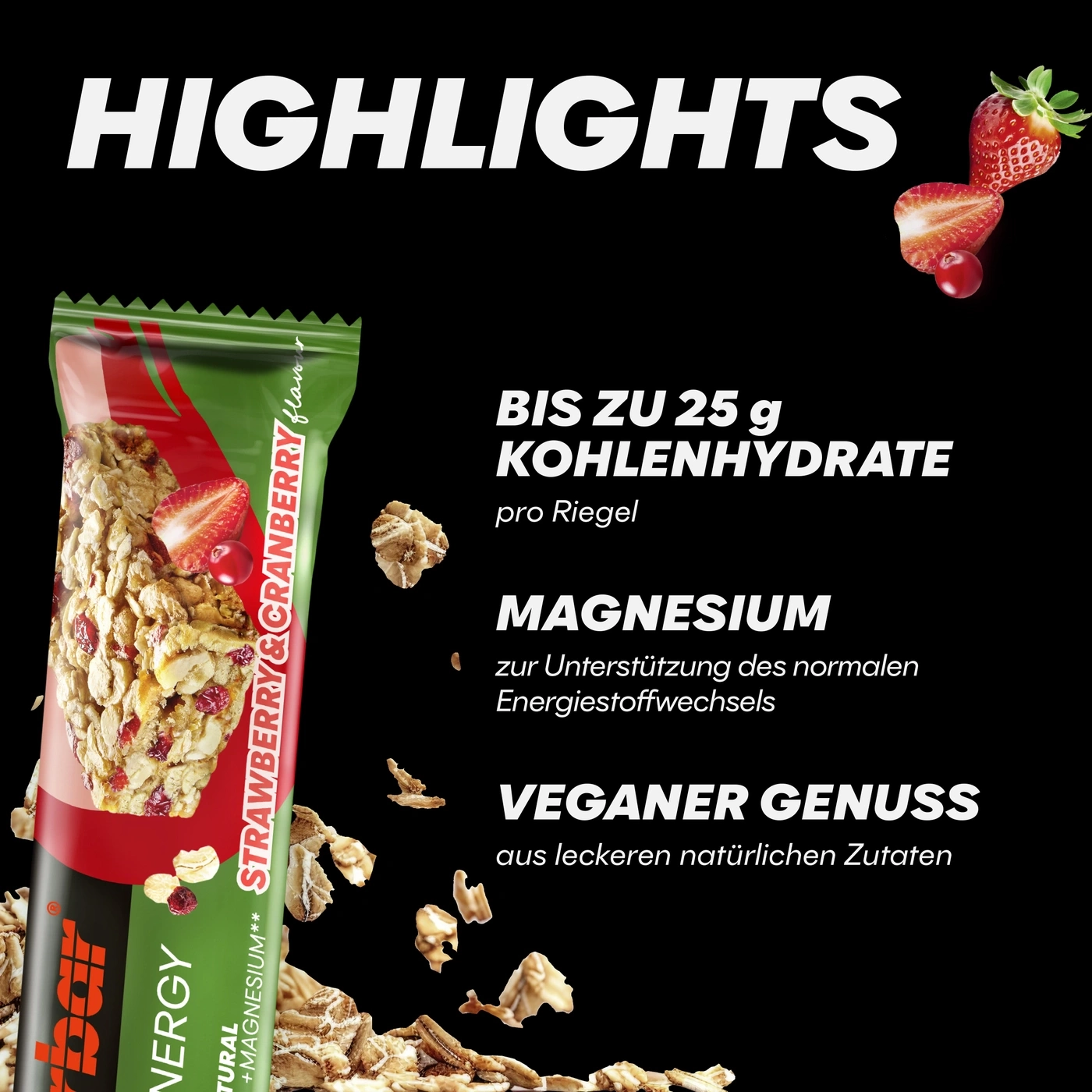 Riegel mit Erdbeer-Cranberry-Geschmack und Magnesium