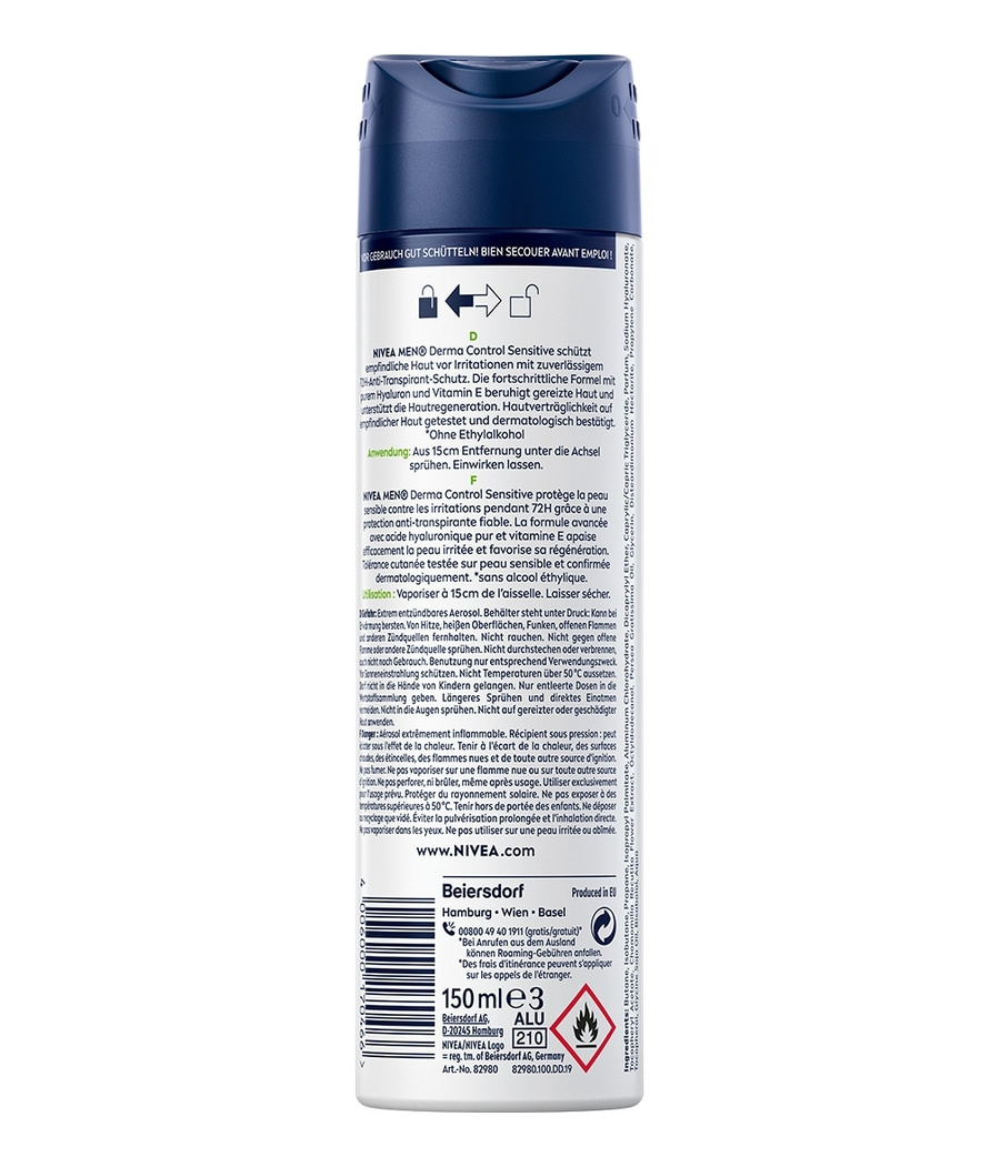 NIVEA Deodorant Men Derma Control Sensitiv Deospray 6 x 150ml