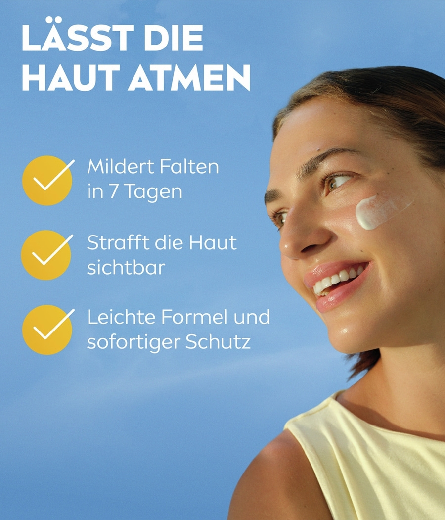 Lässt die Haut atmen, mildert Falten, strafft und schützt die Haut