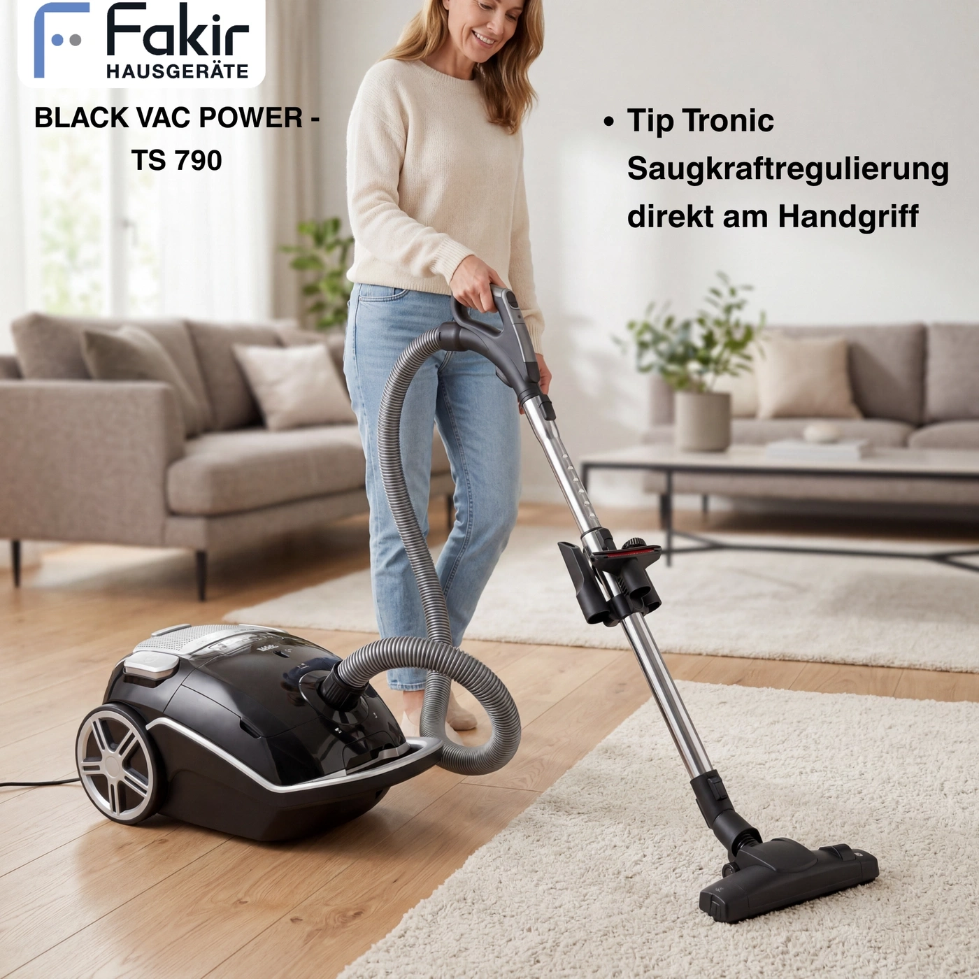 Frau saugt mit Fakir BLACK VAC POWER - TS 790