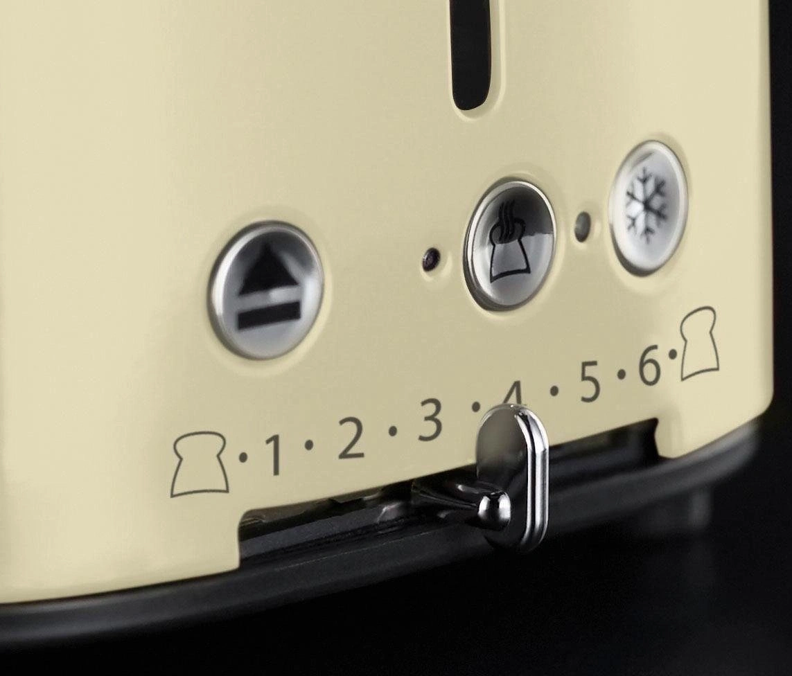 Ein Toaster mit Toast-Symbolen und Zahlen von 1 bis 6.