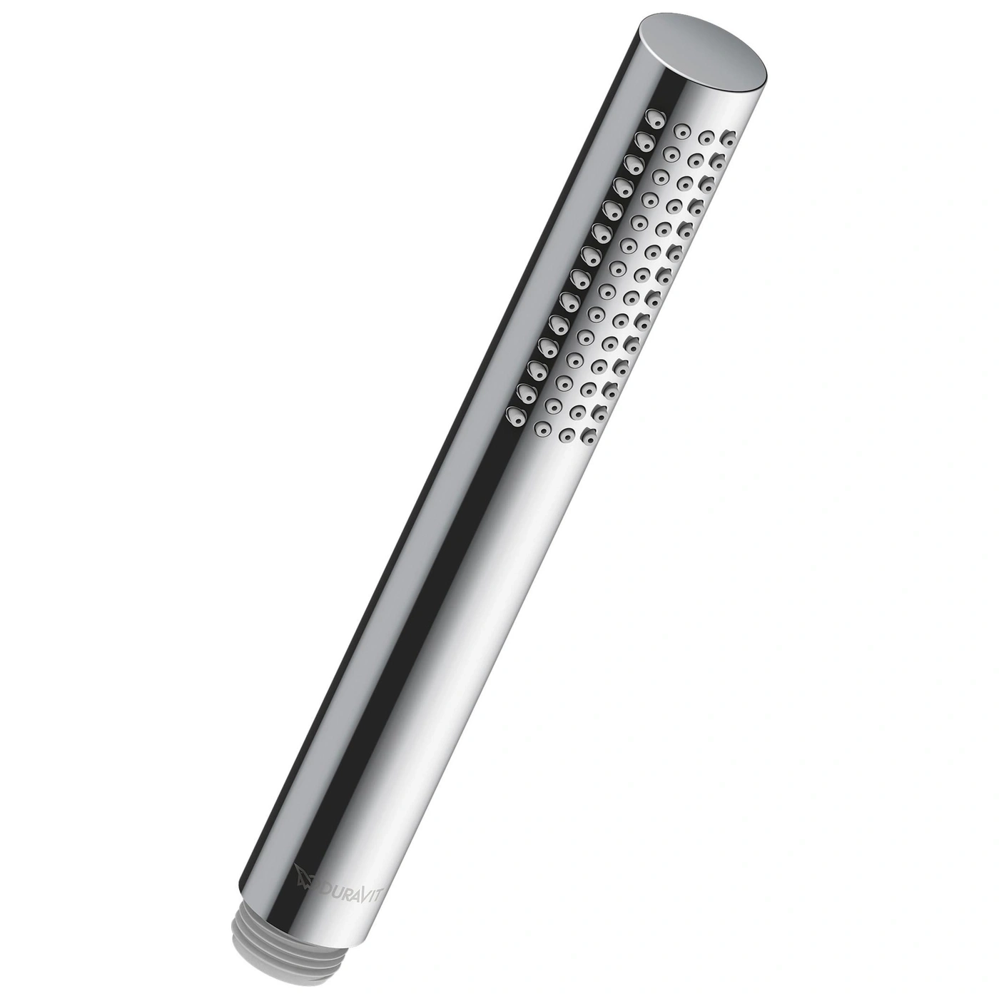 Silberne Handbrause mit Löchern, Duravit-Logo, Badezimmer-Accessoire, glänzend