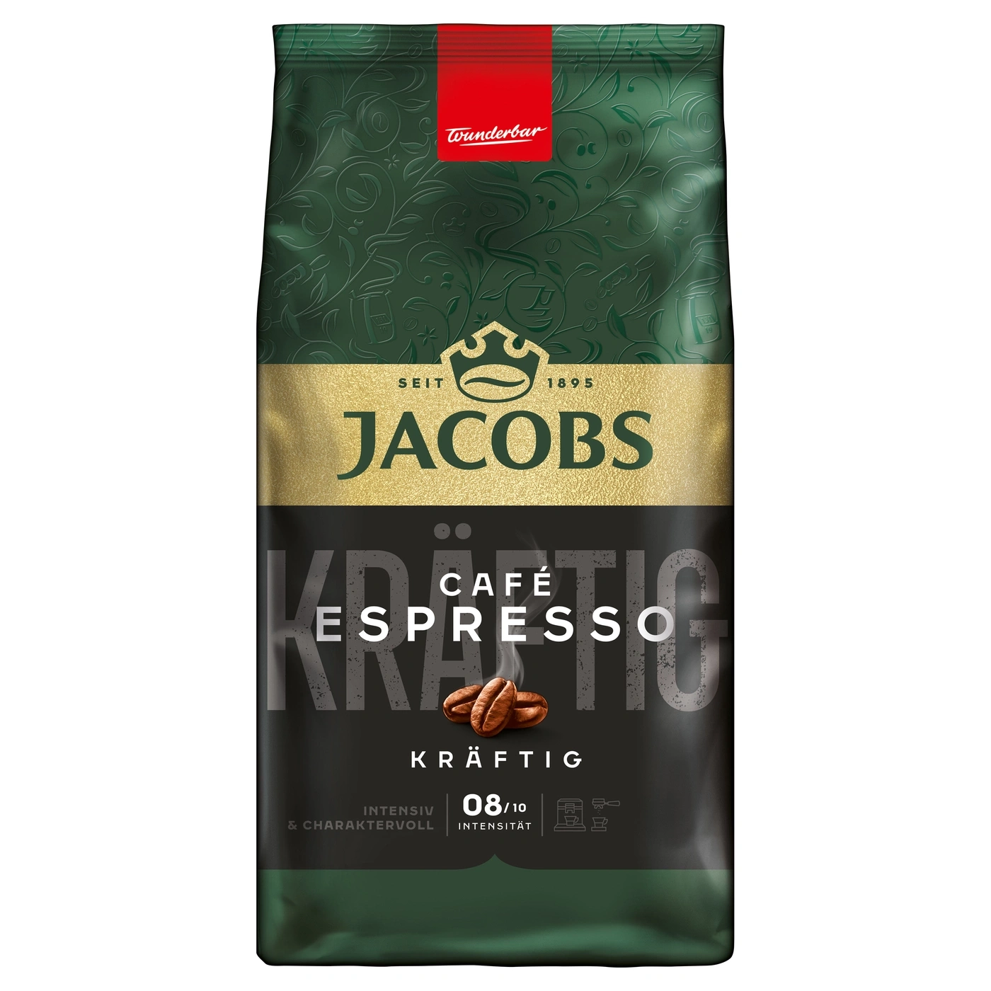 Ein Päckchen Jacobs Kaffee mit der Aufschrift "Kräftig Café Espresso".