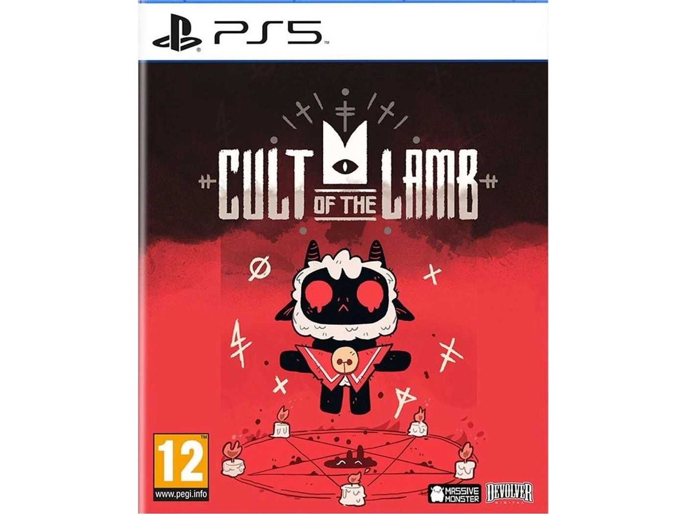 Cult of the Lamb PS5 Spielcover mit einem Schaf-Charakter im Kreis