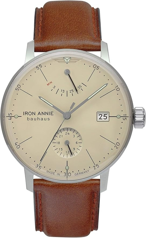 Iron Annie Bauhaus Uhr mit braunem Lederarmband und Datumsanzeige