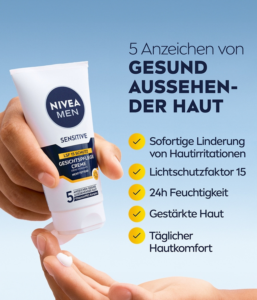 NIVEA MEN sensitive Gesichtspflege Creme Kamillen Sonnenschutz LSF15 2 x 75ml