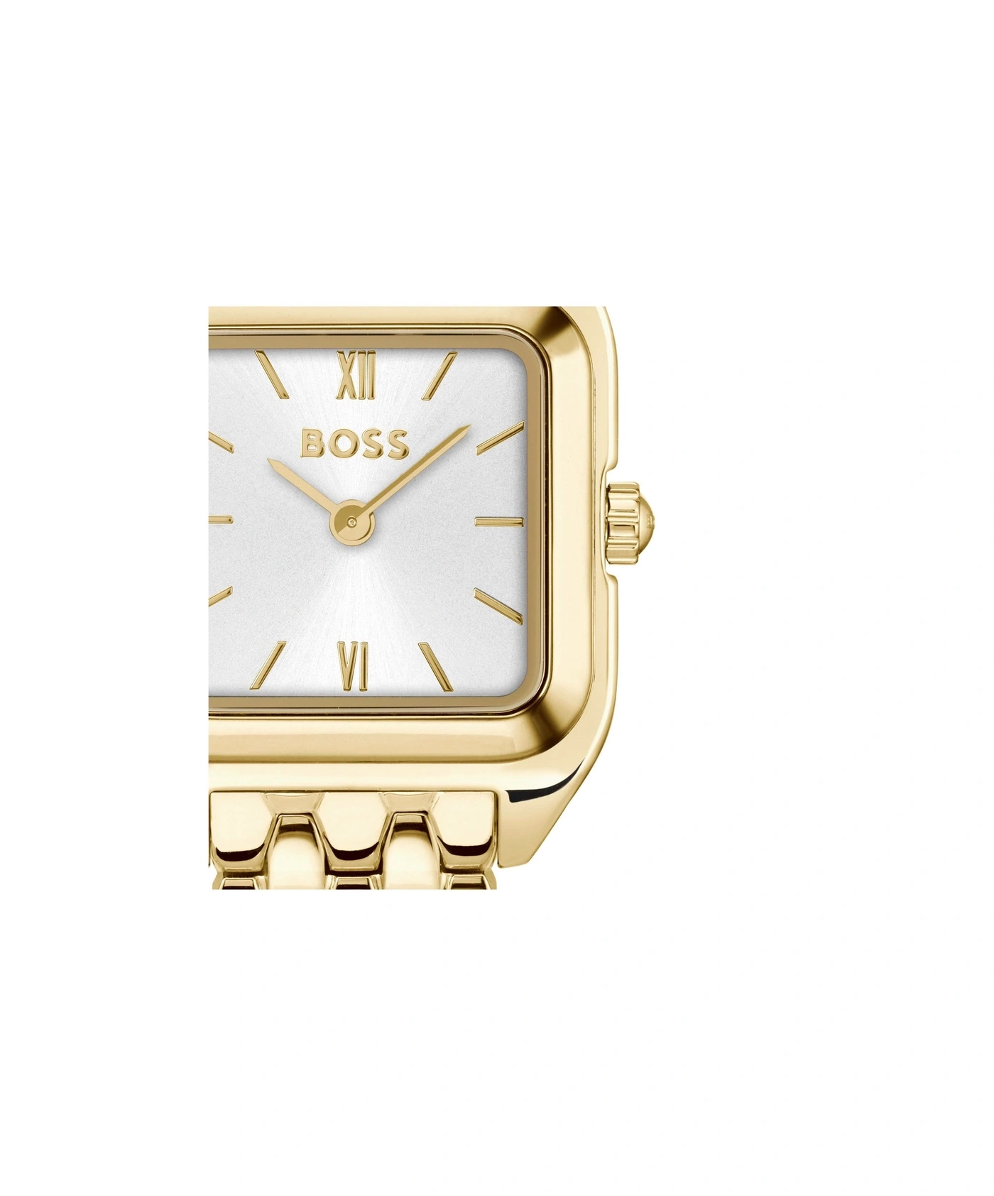 Goldene Armbanduhr mit weißem Zifferblatt und römischen Ziffern