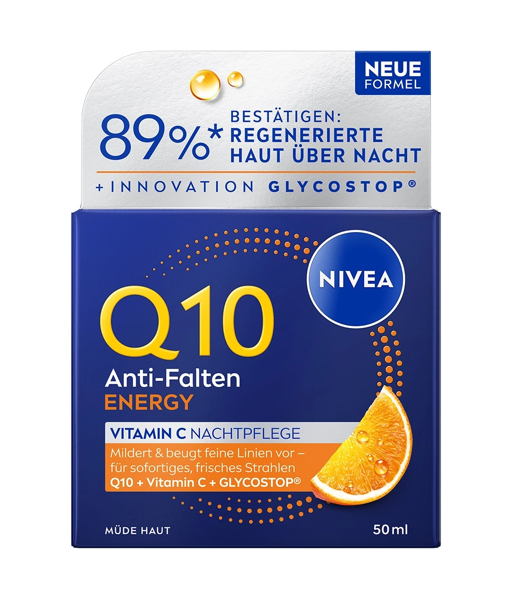 Nivea Q10 Anti-Falten Energy Nachtpflege mit Vitamin C für müde Haut.
