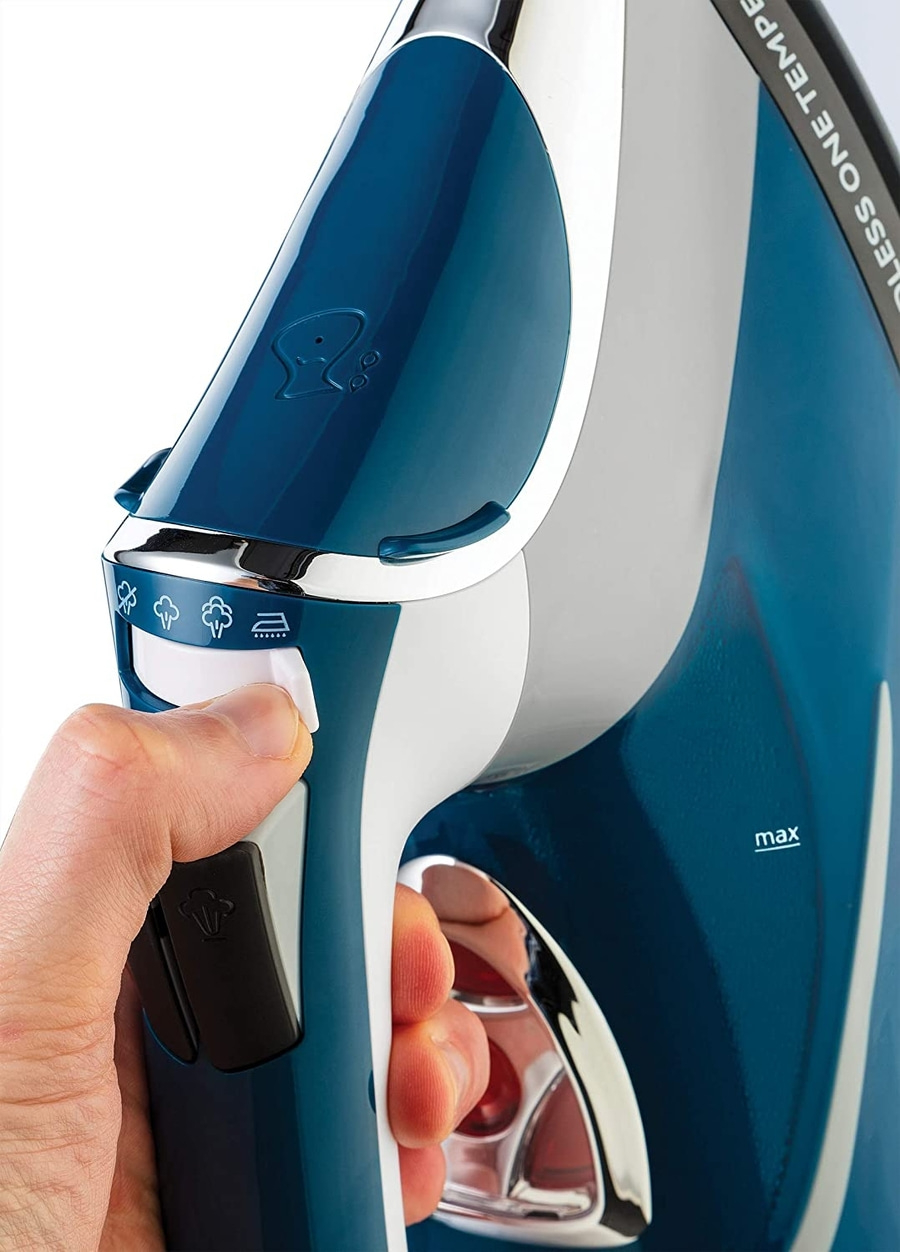 Bügelmaschine, blau, mit Hand, Dampf, Bügeleisen, Knopf, max, weiß, Detail, Nahaufnahme, Gerät