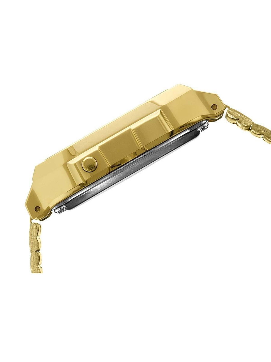 Goldene Uhr, Detailaufnahme, rechte Seite, Armband, glänzend, Schmuck, Accessoire