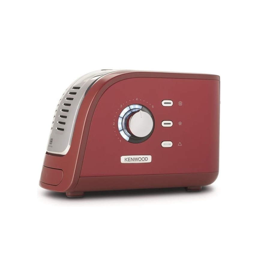 Roter Kenwood Toaster mit Drehregler und drei Knöpfen.