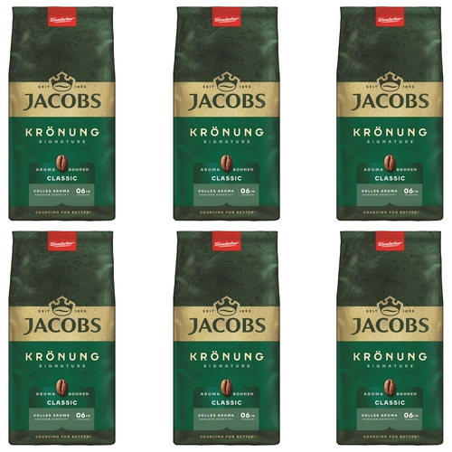 JACOBS Kaffeebohnen Krönung Aroma-Bohnen Classic 6 x 500g ganze Bohnen geröstet