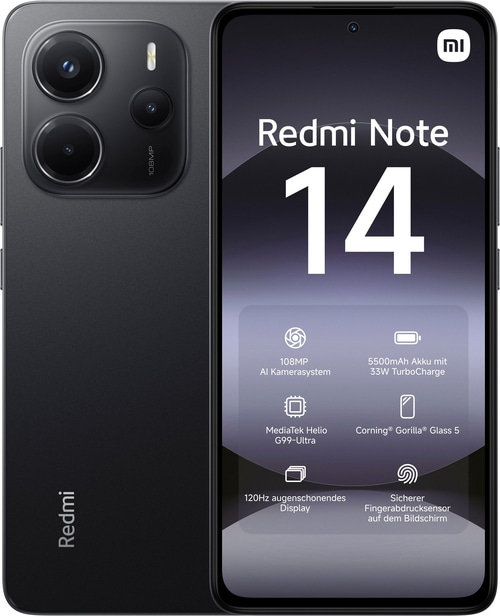 Redmi Note 14 Smartphone mit 108MP Kamera, 120Hz Display und Fingerabdrucksensor