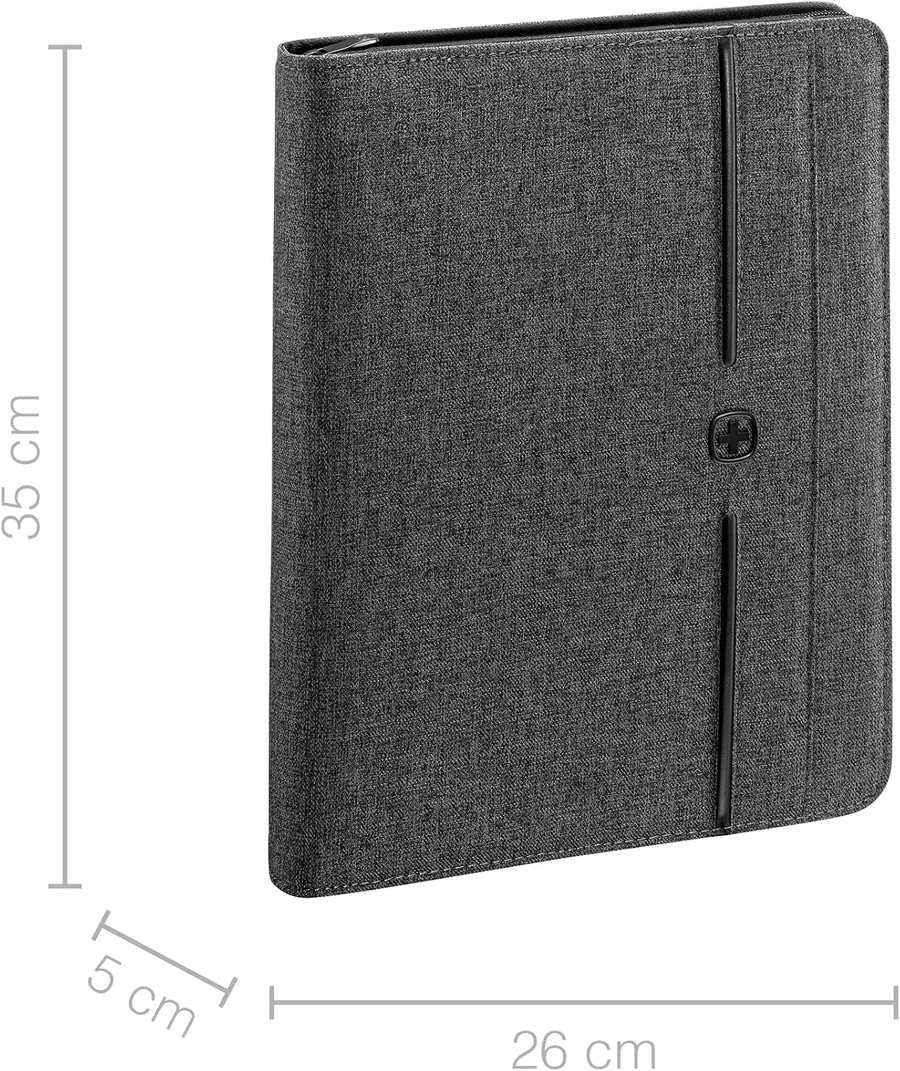 Graues Etui mit Schweizer Kreuz, 35 cm hoch und 26 cm breit.