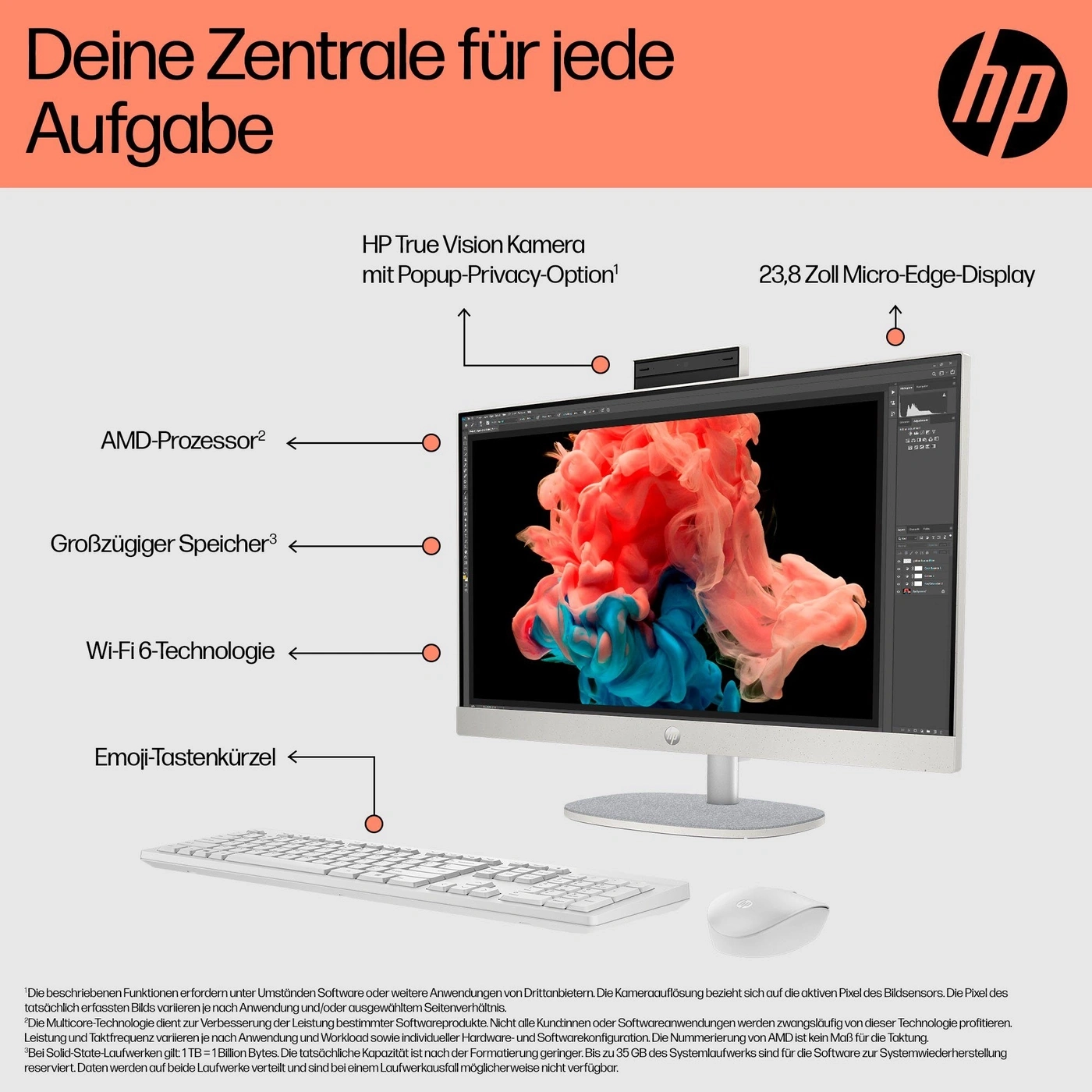 HP All-in-One Computer mit einem Bild und Textbeschreibung