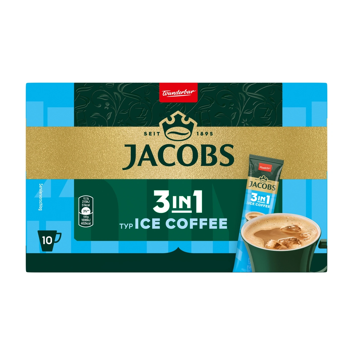 Jacobs 3in1 Ice Coffee
Packung mit Tasse und Eiswürfeln