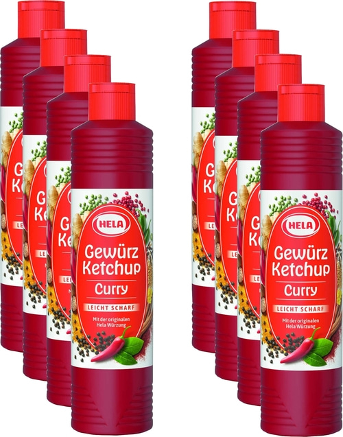 8 x Hela Ketchup Curry leicht scharf 800 ml Gewürzketchup Flasche Ketchupflasche